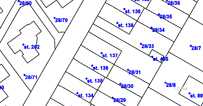 Parcela st. 137 v KÚ Zdaboř, Katastrální mapa