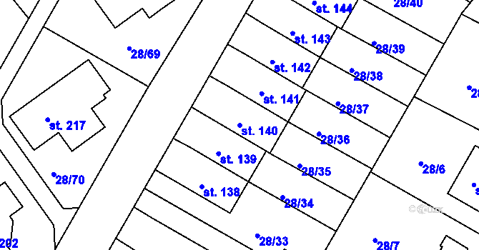 Parcela st. 140 v KÚ Zdaboř, Katastrální mapa