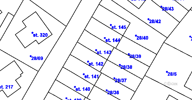 Parcela st. 143 v KÚ Zdaboř, Katastrální mapa
