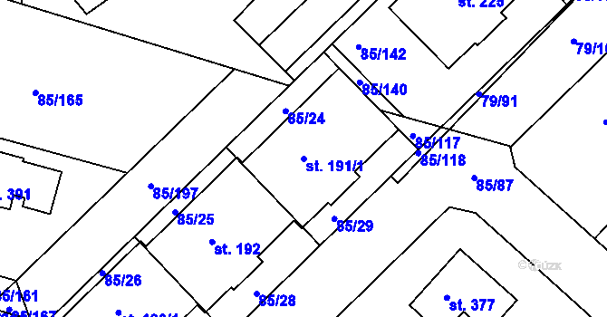 Parcela st. 191/1 v KÚ Zdaboř, Katastrální mapa