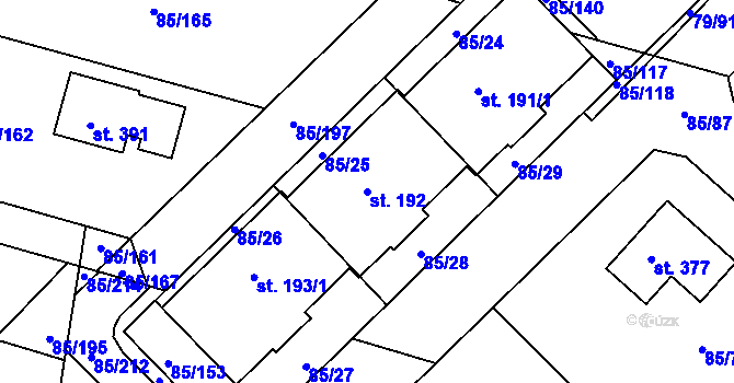 Parcela st. 192 v KÚ Zdaboř, Katastrální mapa