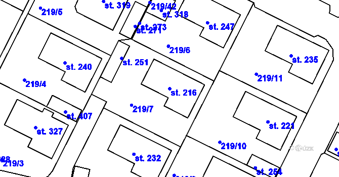 Parcela st. 216 v KÚ Zdaboř, Katastrální mapa