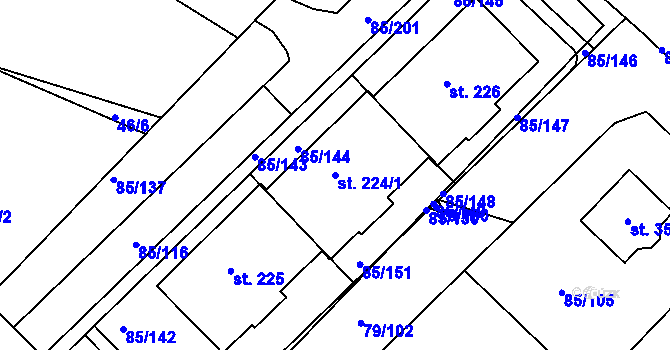Parcela st. 224/1 v KÚ Zdaboř, Katastrální mapa