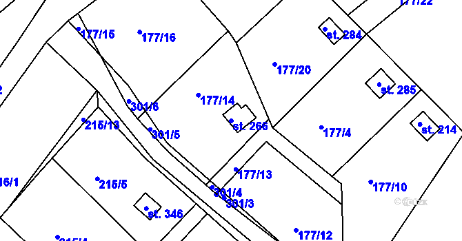 Parcela st. 266 v KÚ Zdaboř, Katastrální mapa