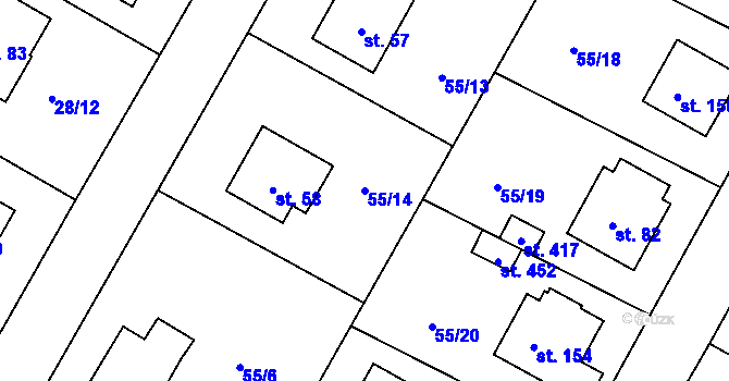 Parcela st. 55/14 v KÚ Zdaboř, Katastrální mapa