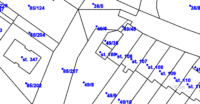 Parcela st. 186 v KÚ Zdaboř, Katastrální mapa