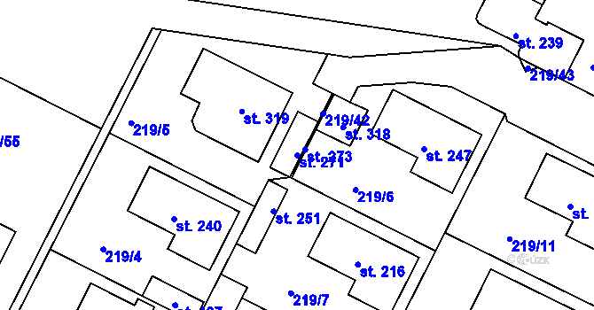 Parcela st. 271 v KÚ Zdaboř, Katastrální mapa