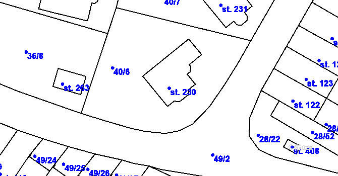 Parcela st. 230 v KÚ Zdaboř, Katastrální mapa