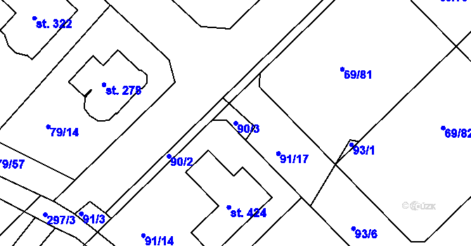 Parcela st. 90/3 v KÚ Zdaboř, Katastrální mapa