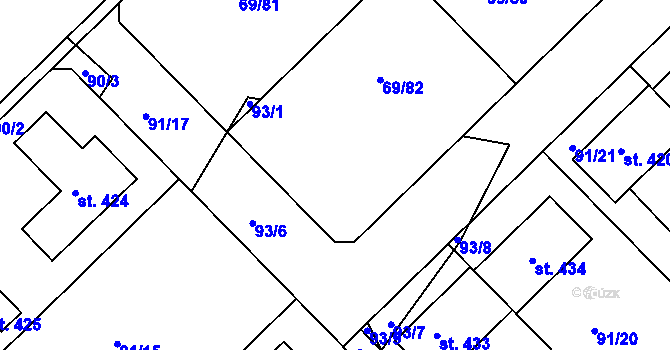Parcela st. 93/2 v KÚ Zdaboř, Katastrální mapa