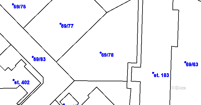 Parcela st. 69/78 v KÚ Zdaboř, Katastrální mapa