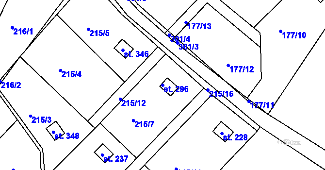 Parcela st. 296 v KÚ Zdaboř, Katastrální mapa
