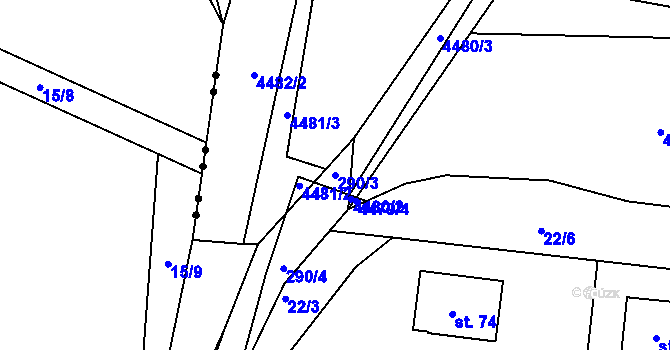 Parcela st. 290/3 v KÚ Zdaboř, Katastrální mapa