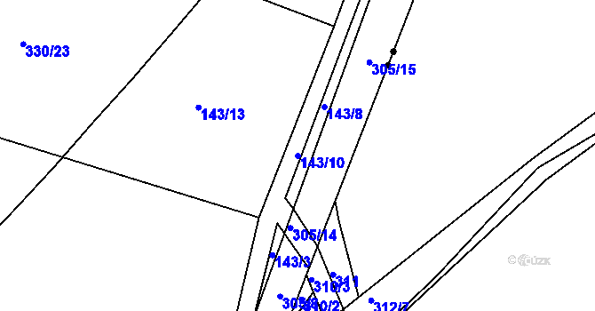 Parcela st. 143/10 v KÚ Zdaboř, Katastrální mapa
