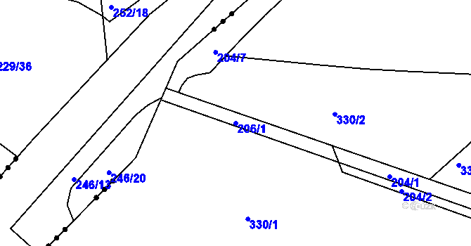 Parcela st. 206/1 v KÚ Zdaboř, Katastrální mapa