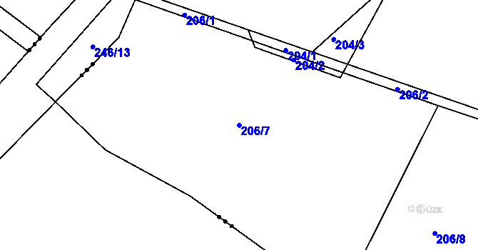 Parcela st. 206/7 v KÚ Zdaboř, Katastrální mapa