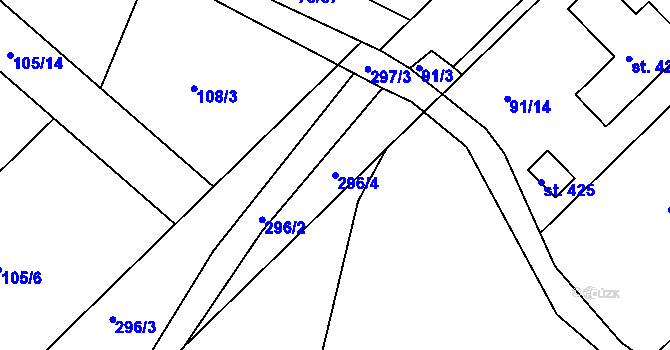 Parcela st. 296/4 v KÚ Zdaboř, Katastrální mapa
