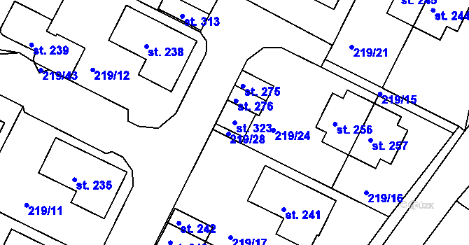 Parcela st. 323 v KÚ Zdaboř, Katastrální mapa
