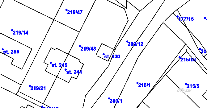 Parcela st. 330 v KÚ Zdaboř, Katastrální mapa