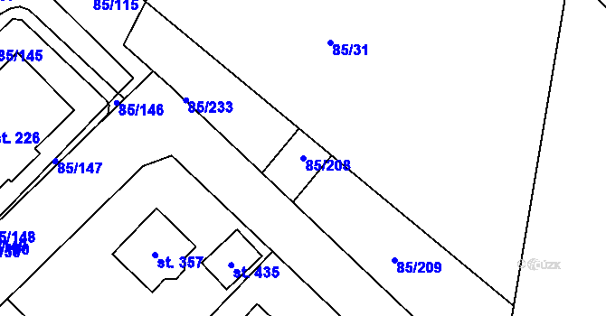 Parcela st. 85/208 v KÚ Zdaboř, Katastrální mapa