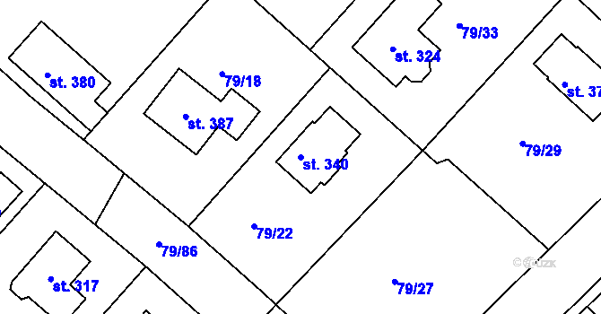 Parcela st. 340 v KÚ Zdaboř, Katastrální mapa