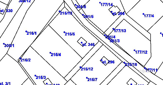 Parcela st. 346 v KÚ Zdaboř, Katastrální mapa