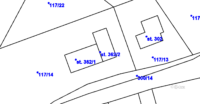 Parcela st. 362/2 v KÚ Zdaboř, Katastrální mapa