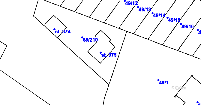 Parcela st. 375 v KÚ Zdaboř, Katastrální mapa