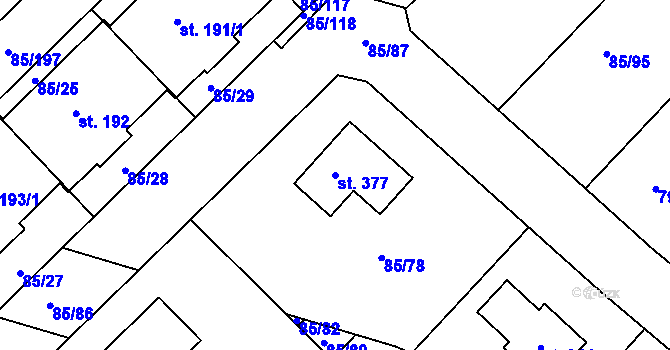 Parcela st. 377 v KÚ Zdaboř, Katastrální mapa