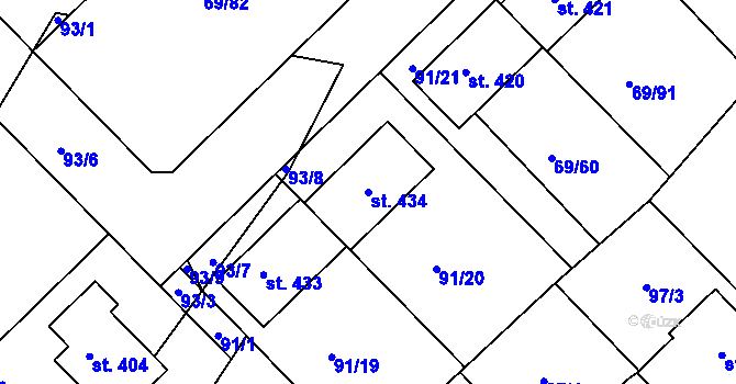 Parcela st. 434 v KÚ Zdaboř, Katastrální mapa