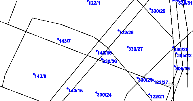 Parcela st. 143/16 v KÚ Zdaboř, Katastrální mapa