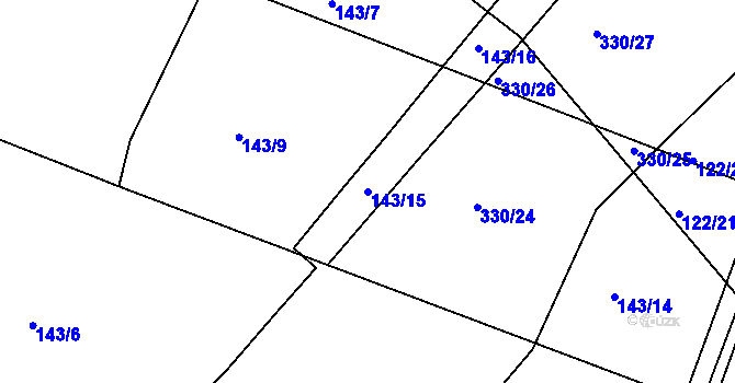 Parcela st. 143/15 v KÚ Zdaboř, Katastrální mapa