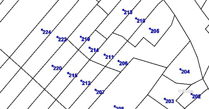 Parcela st. 211 v KÚ Příbram na Moravě, Katastrální mapa