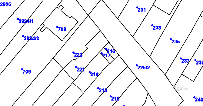 Parcela st. 217 v KÚ Příbram na Moravě, Katastrální mapa