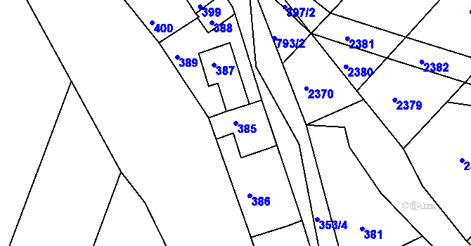 Parcela st. 385 v KÚ Příbram na Moravě, Katastrální mapa