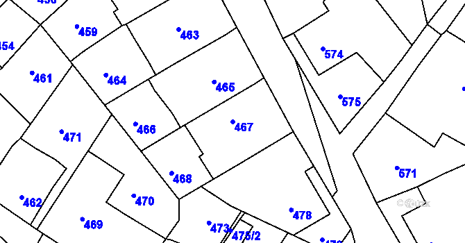Parcela st. 467 v KÚ Příbram na Moravě, Katastrální mapa