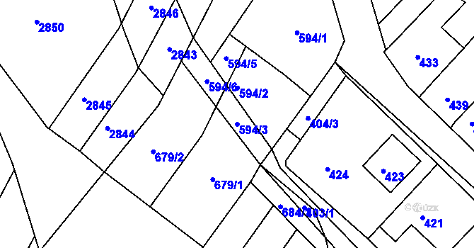 Parcela st. 594/3 v KÚ Příbram na Moravě, Katastrální mapa