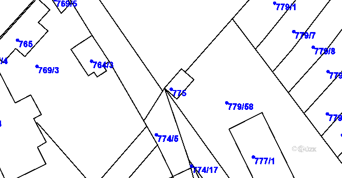 Parcela st. 775 v KÚ Příbram na Moravě, Katastrální mapa