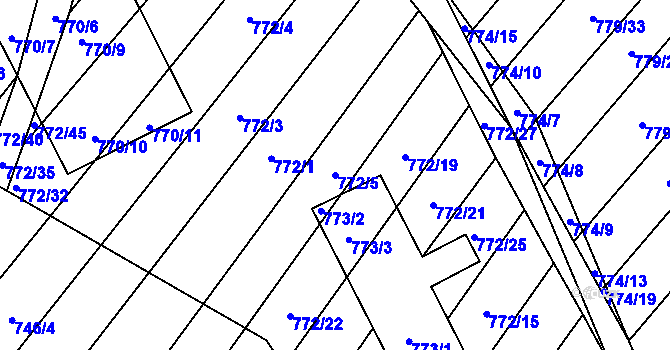 Parcela st. 772/5 v KÚ Příbram na Moravě, Katastrální mapa