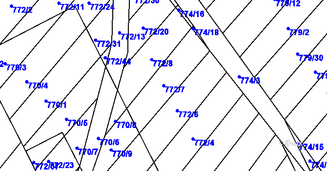 Parcela st. 772/7 v KÚ Příbram na Moravě, Katastrální mapa