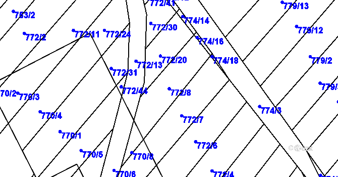 Parcela st. 772/8 v KÚ Příbram na Moravě, Katastrální mapa