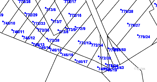 Parcela st. 772/12 v KÚ Příbram na Moravě, Katastrální mapa