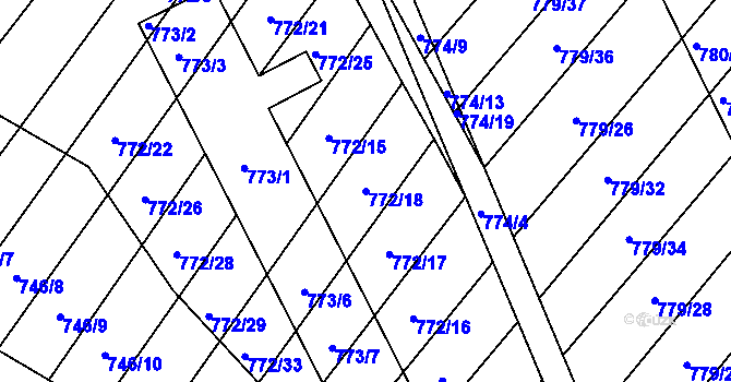 Parcela st. 772/18 v KÚ Příbram na Moravě, Katastrální mapa