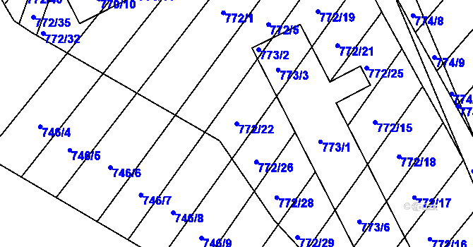 Parcela st. 772/22 v KÚ Příbram na Moravě, Katastrální mapa