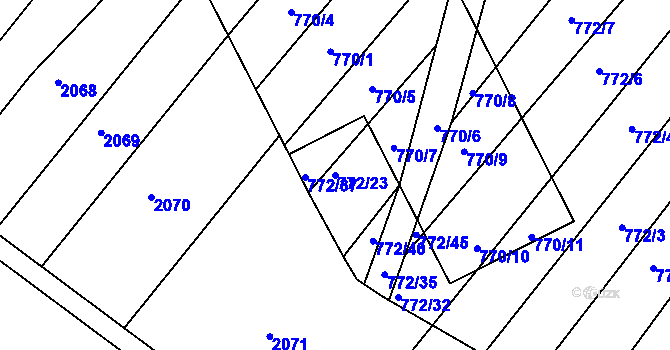 Parcela st. 772/23 v KÚ Příbram na Moravě, Katastrální mapa