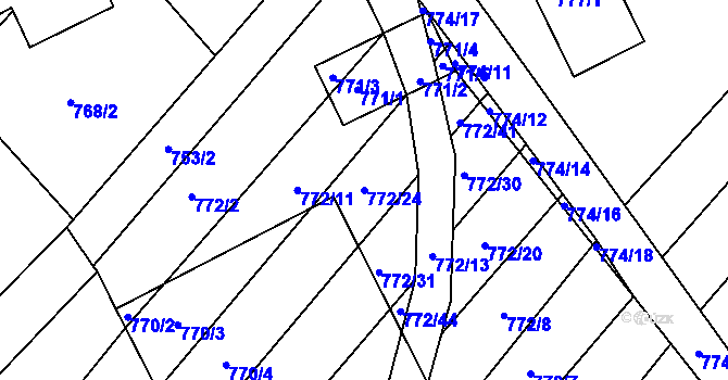 Parcela st. 772/24 v KÚ Příbram na Moravě, Katastrální mapa