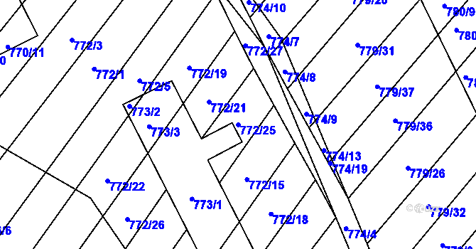 Parcela st. 772/25 v KÚ Příbram na Moravě, Katastrální mapa