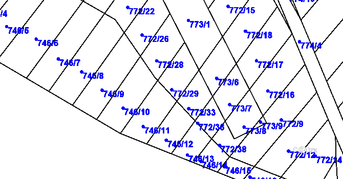 Parcela st. 772/29 v KÚ Příbram na Moravě, Katastrální mapa