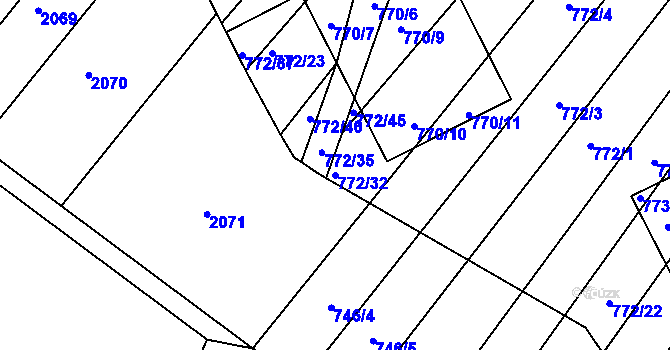 Parcela st. 772/32 v KÚ Příbram na Moravě, Katastrální mapa
