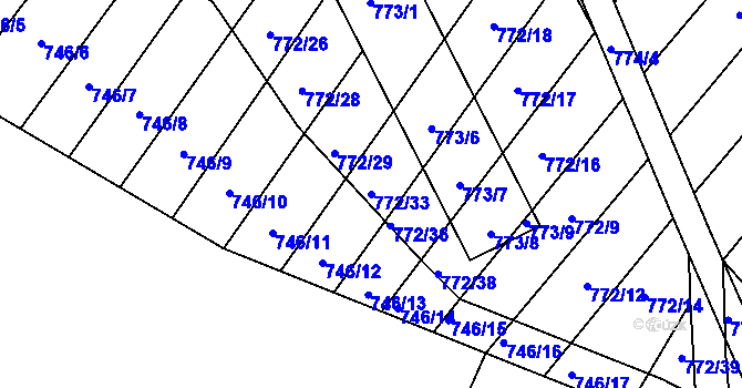 Parcela st. 772/33 v KÚ Příbram na Moravě, Katastrální mapa
